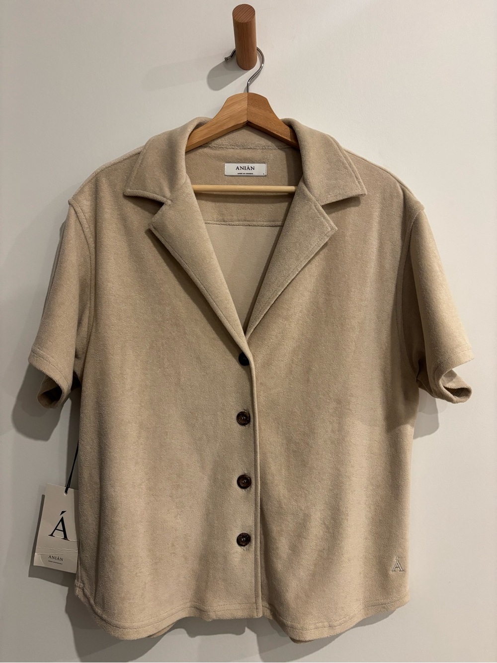 ÁNAN Beige Short-Sleeve Button Front Top